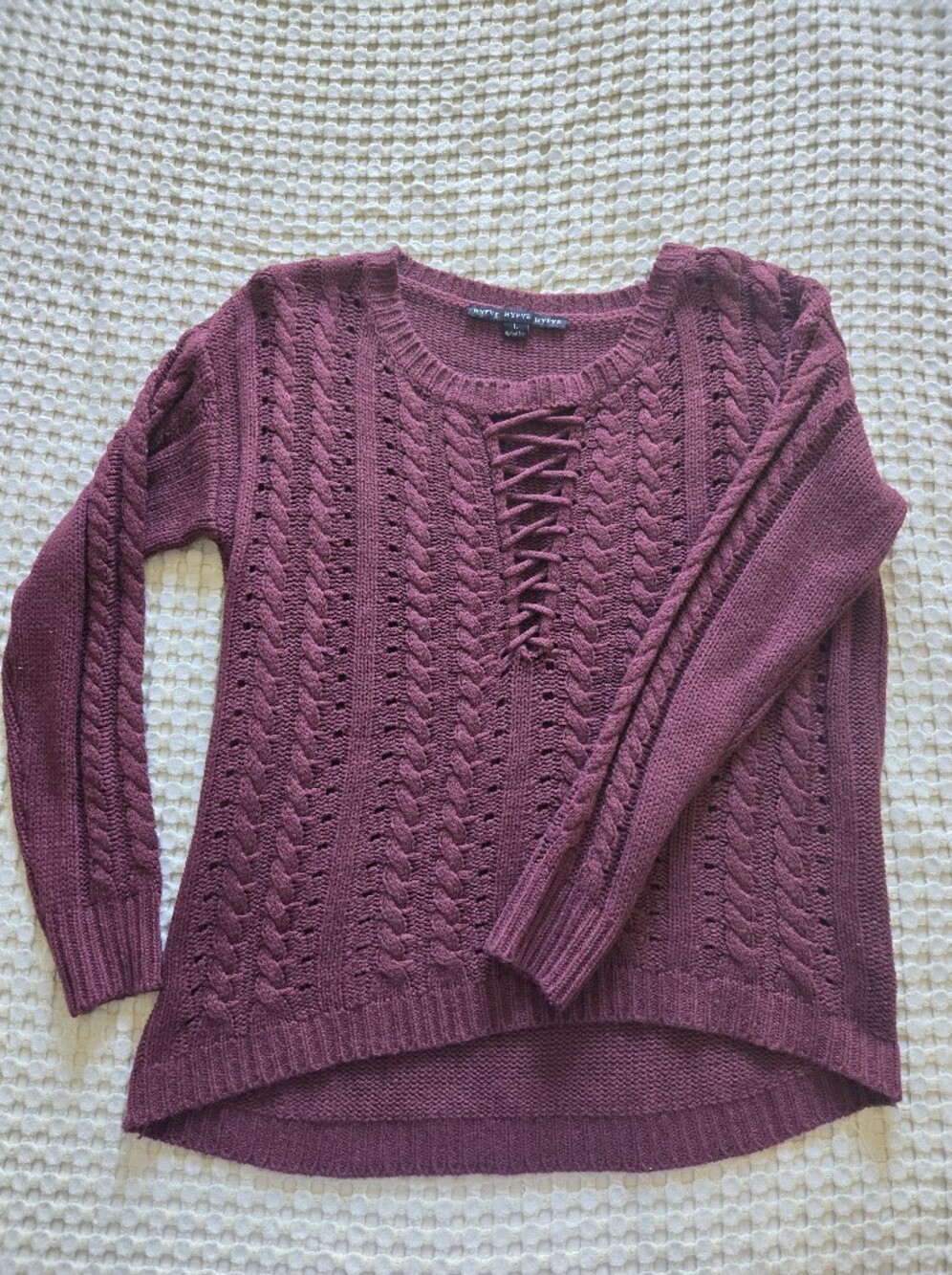 Burgundy Knit Lace-up Front Sweater